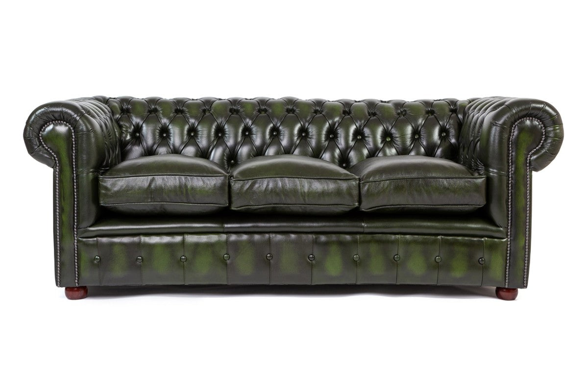 Divano chesterfield club nuovo originale inglese 3 posti verde anticato - Antichità Sale