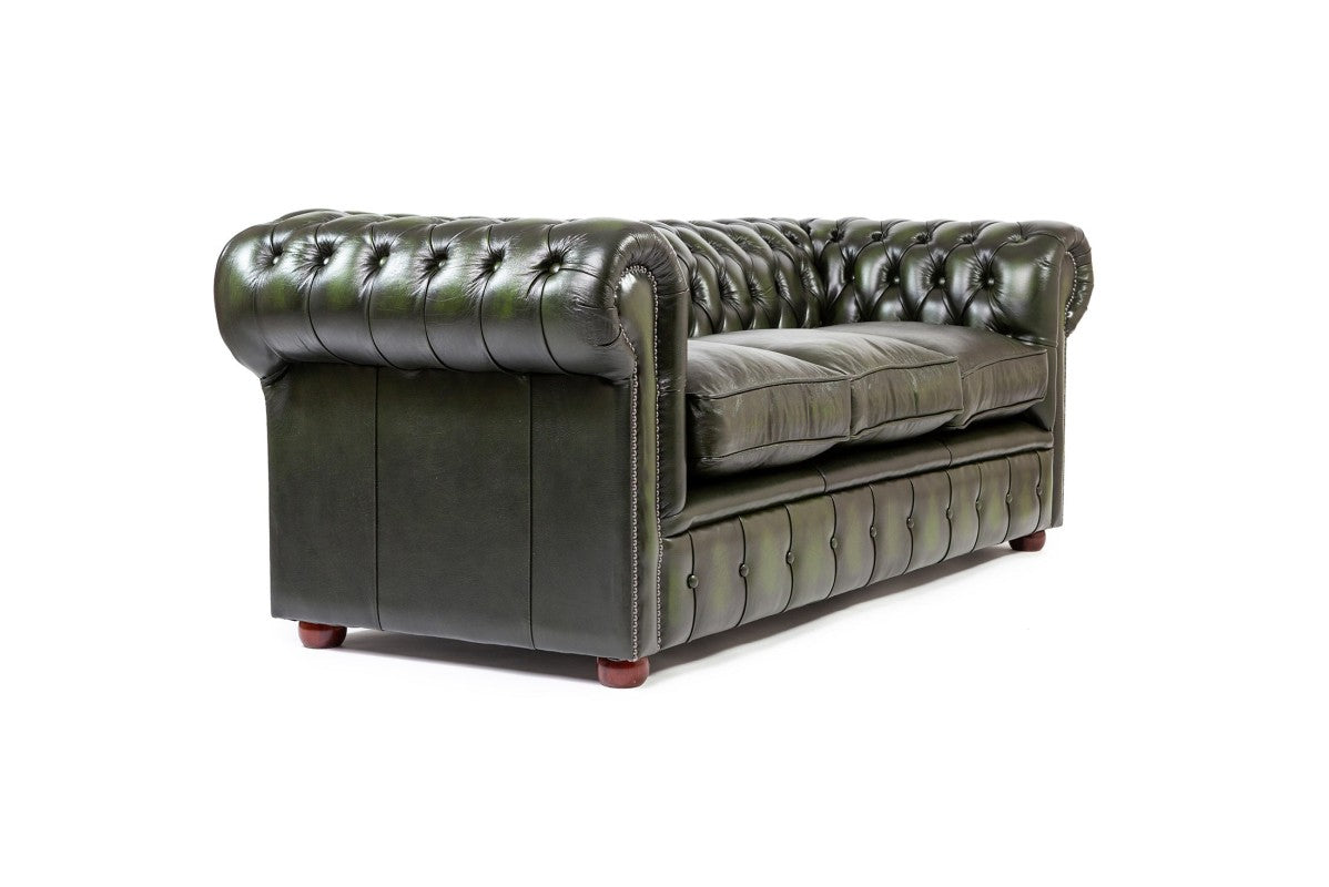 Divano chesterfield club nuovo originale inglese 3 posti verde anticato - Antichità Sale