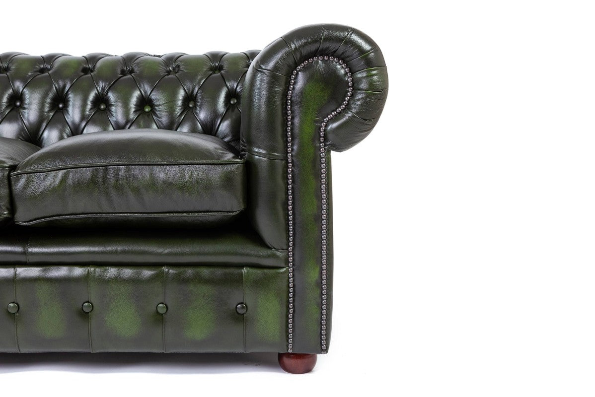 Divano chesterfield club nuovo originale inglese 3 posti verde anticato - Antichità Sale