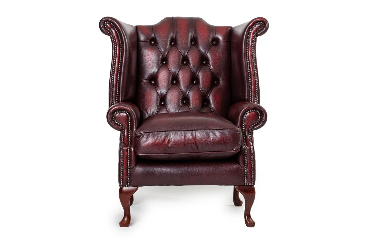 Poltrona chesterfield Queen Anne nuova originale inglese bordeaux - Antichità Sale