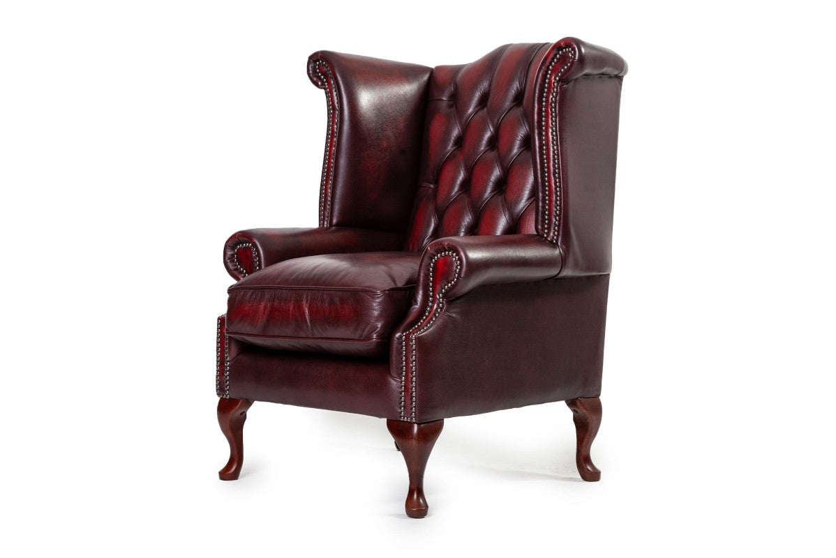 Poltrona chesterfield Queen Anne nuova originale inglese bordeaux - Antichità Sale