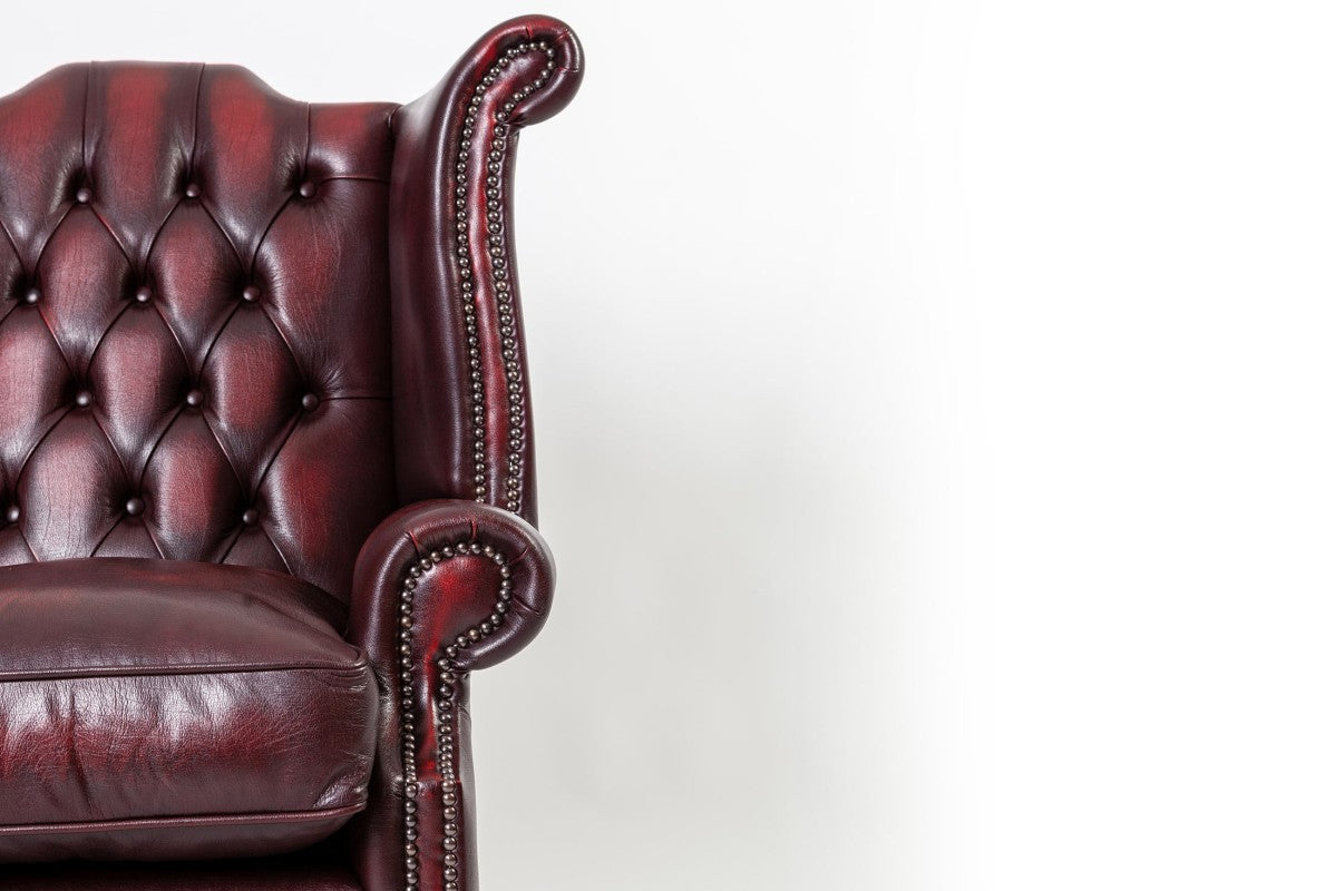 Poltrona chesterfield Queen Anne nuova originale inglese bordeaux - Antichità Sale