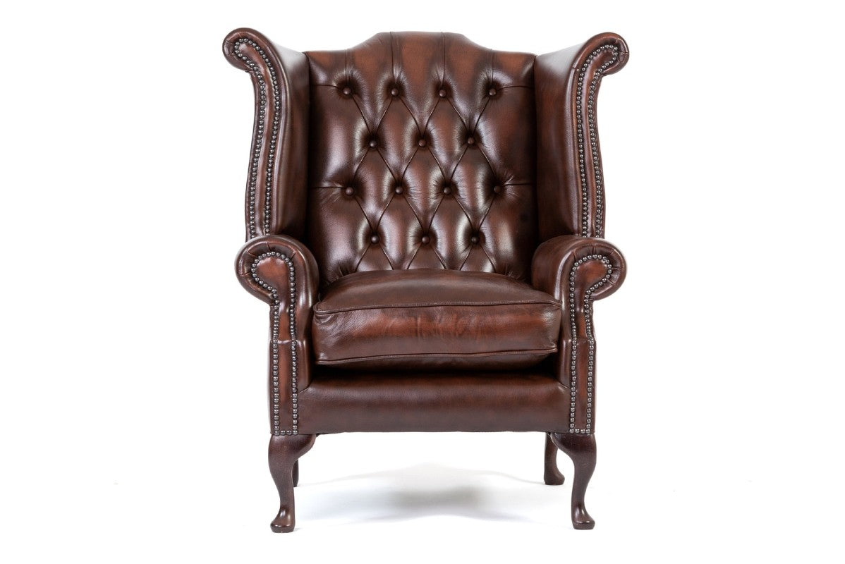 Poltrona chesterfield Queen Anne nuova originale inglese marrone - Antichità Sale