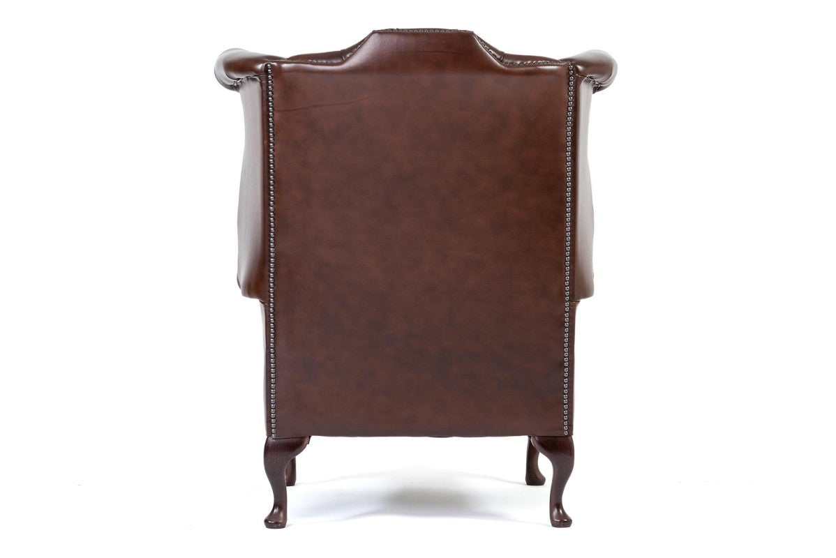 Poltrona chesterfield Queen Anne nuova originale inglese marrone - Antichità Sale