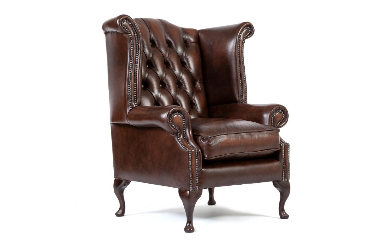 Poltrona chesterfield Queen Anne nuova originale inglese marrone - Antichità Sale