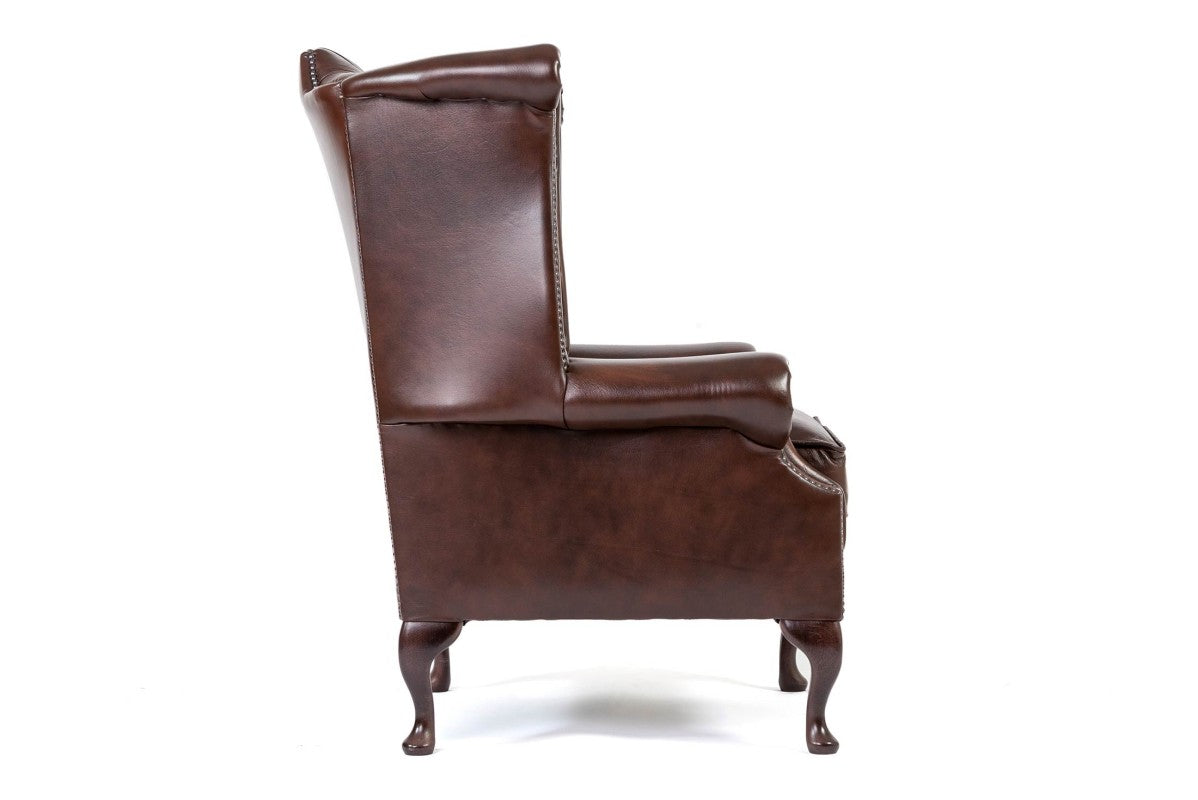Poltrona chesterfield Queen Anne nuova originale inglese marrone - Antichità Sale