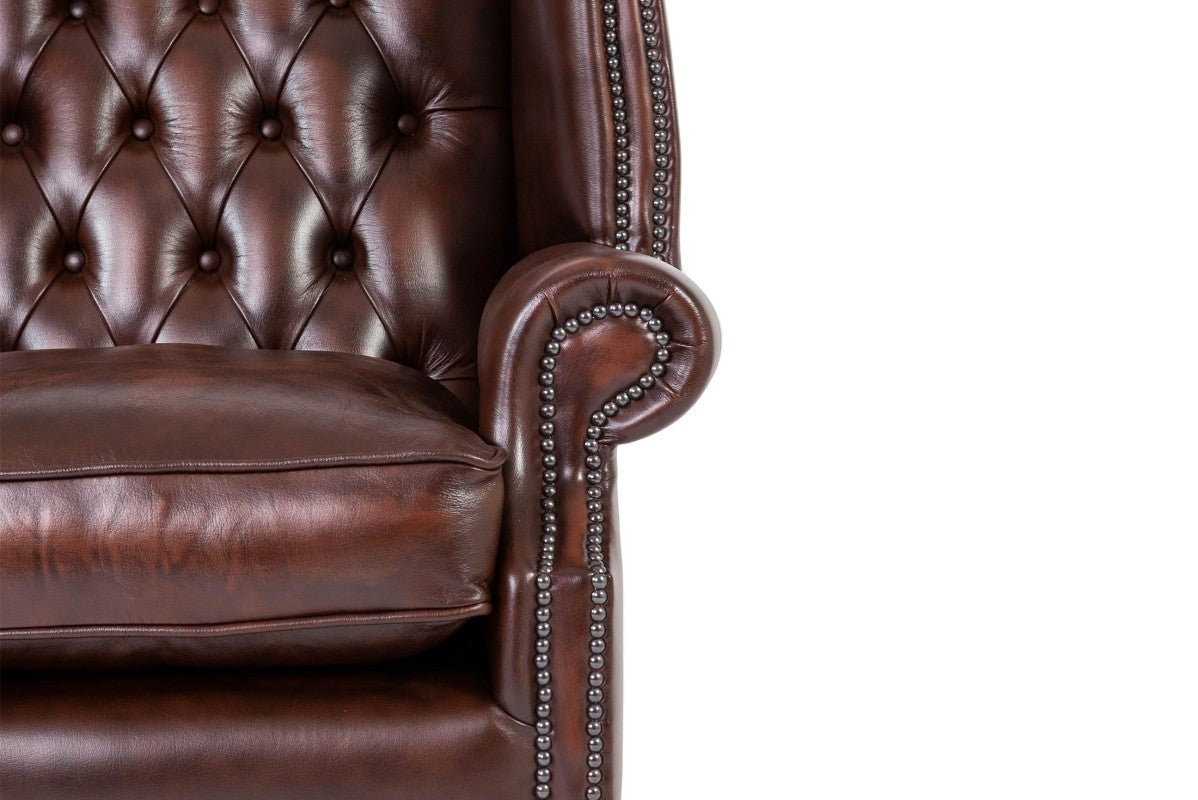Poltrona chesterfield Queen Anne nuova originale inglese marrone - Antichità Sale