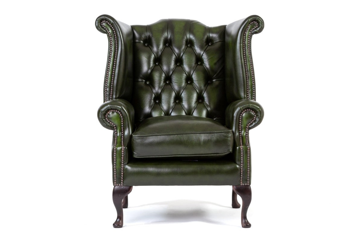 Poltrona chesterfield Queen Anne nuova originale inglese verde - Antichità Sale
