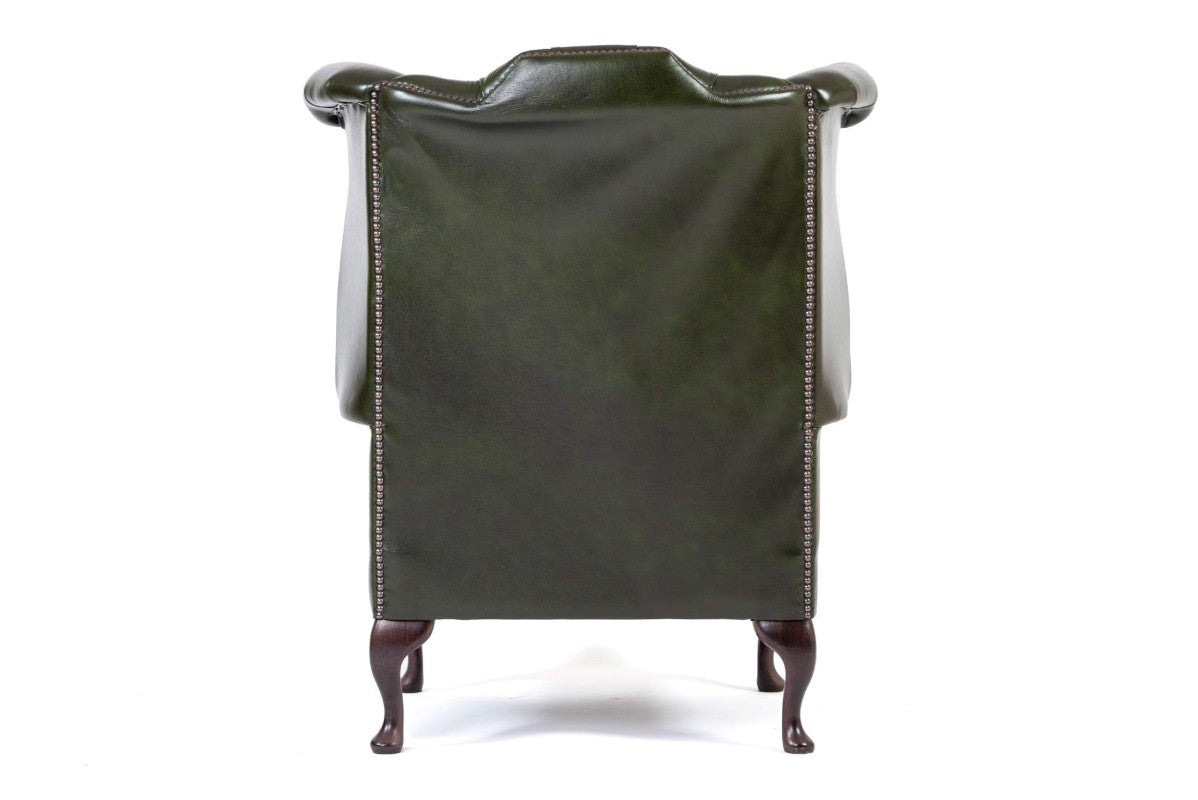 Poltrona chesterfield Queen Anne nuova originale inglese verde - Antichità Sale