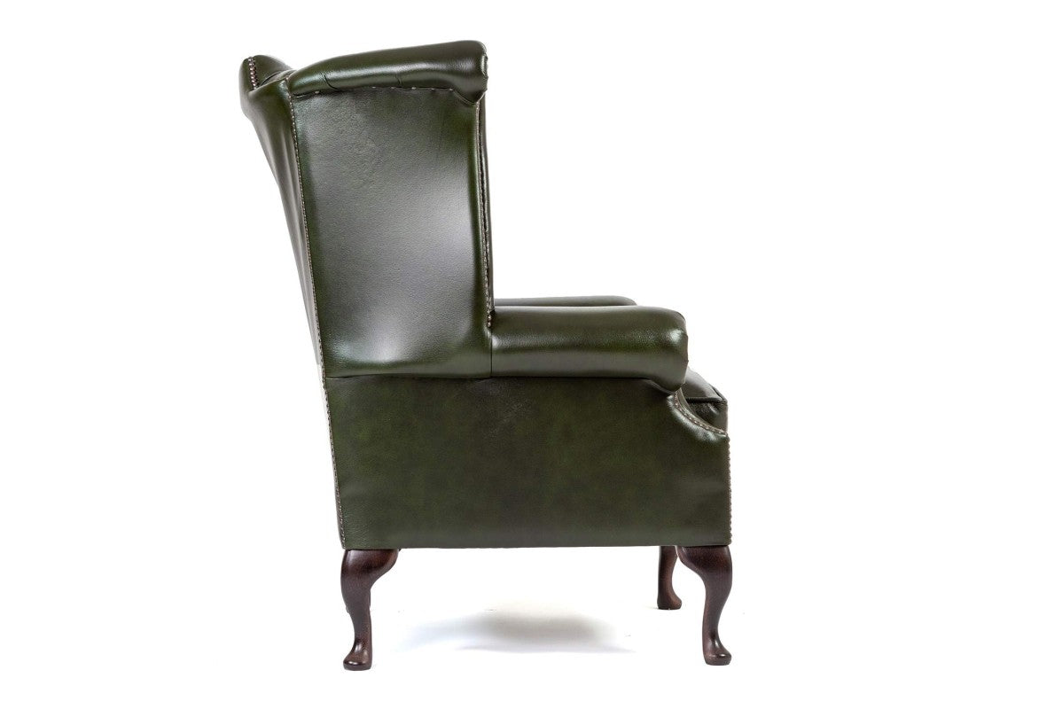Poltrona chesterfield Queen Anne nuova originale inglese verde - Antichità Sale