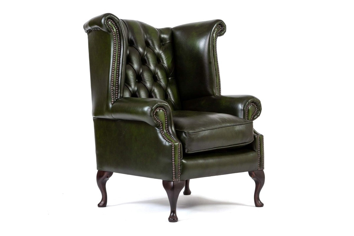 Poltrona chesterfield Queen Anne nuova originale inglese verde - Antichità Sale