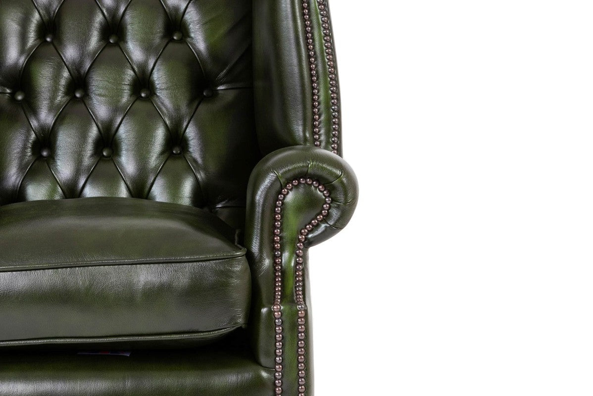 Poltrona chesterfield Queen Anne nuova originale inglese verde - Antichità Sale