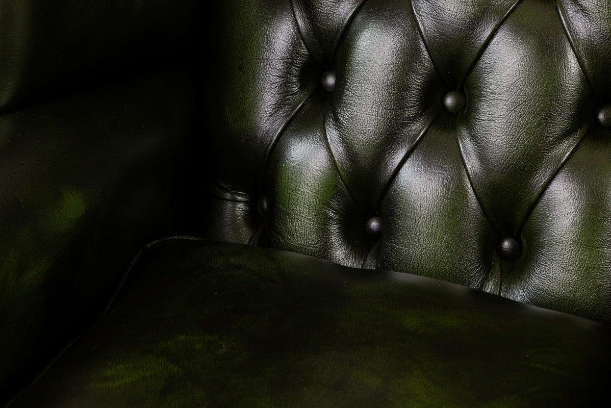 Poltrona chesterfield Queen Anne nuova originale inglese verde - Antichità Sale