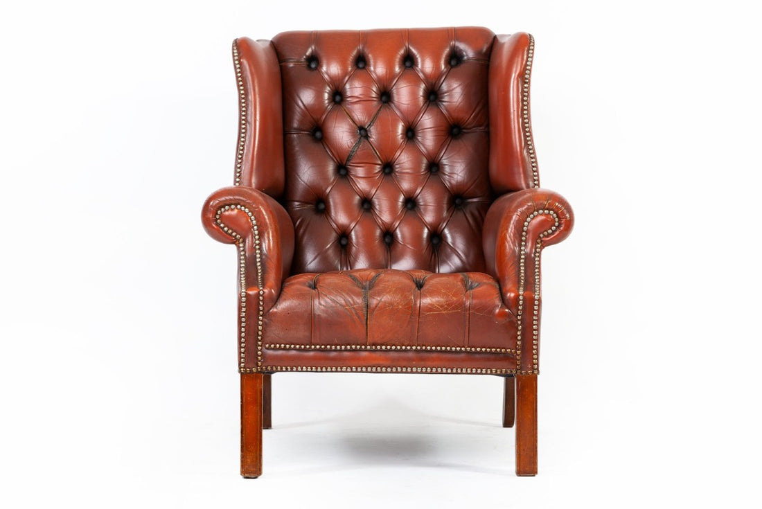 Poltrona chesterfield bergere inglese originale vintage marrone anni '70