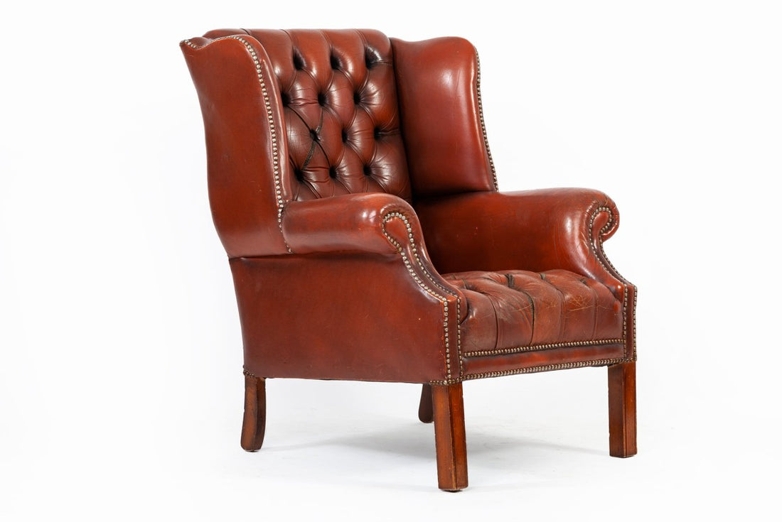 Poltrona chesterfield bergere inglese originale vintage marrone anni '70