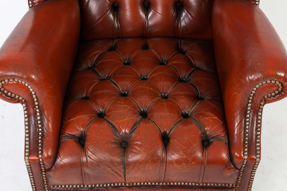 Poltrona chesterfield bergere inglese originale vintage marrone anni '70