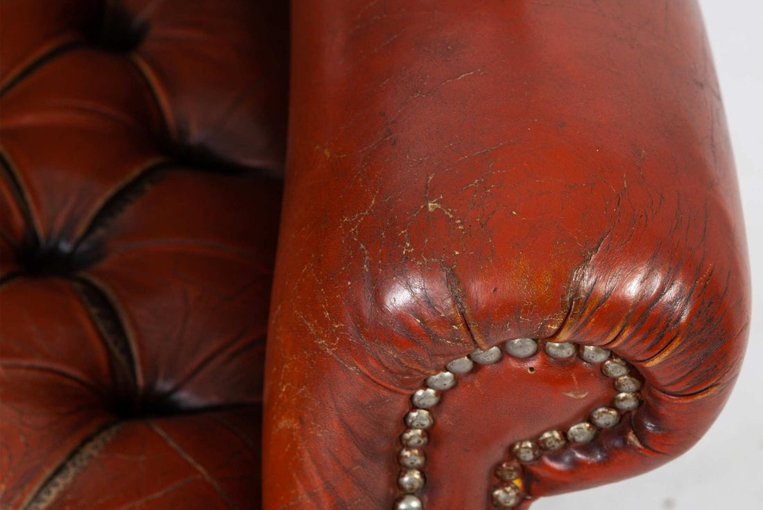 Poltrona chesterfield bergere inglese originale vintage marrone anni '70