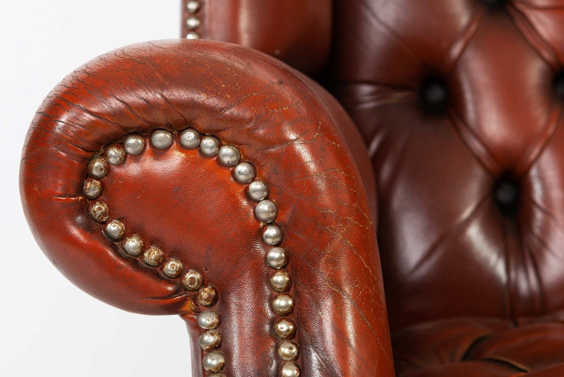 Poltrona chesterfield bergere inglese originale vintage marrone anni '70
