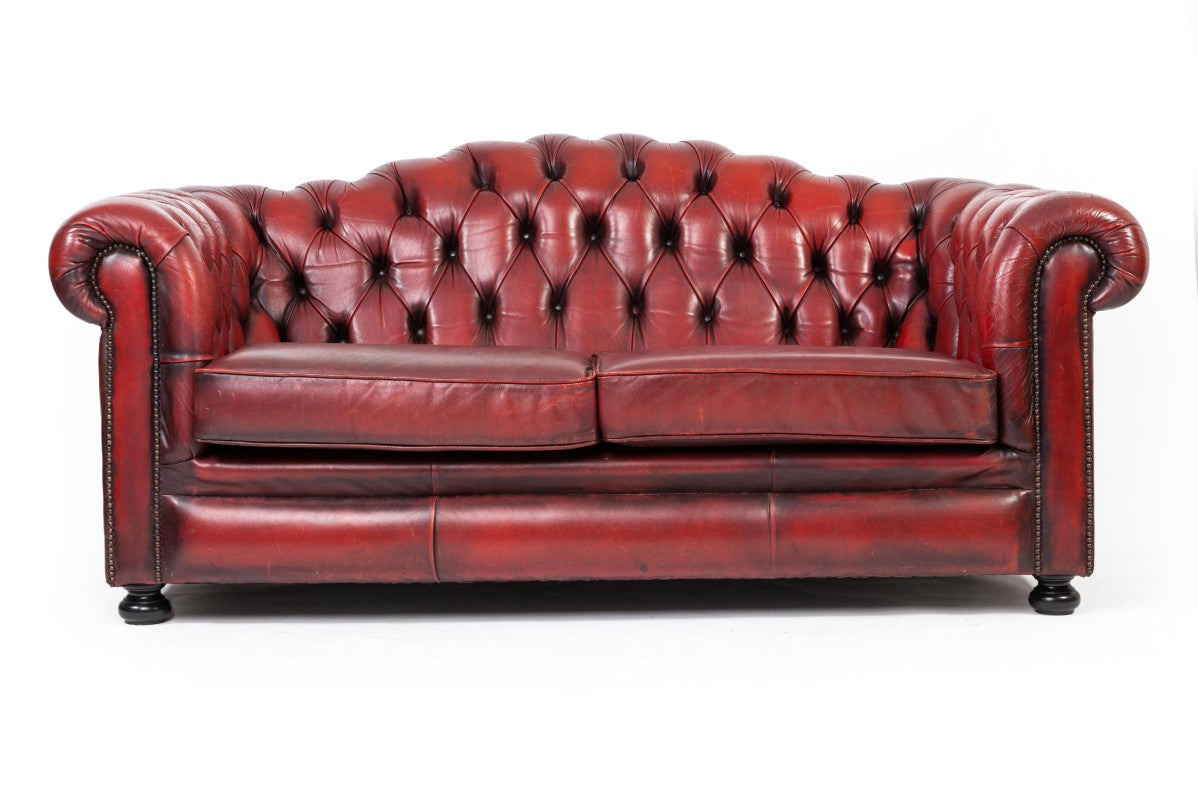 Divano chesterfield Oxford 3 posti inglese vintage originale bordeaux - Antichità Sale