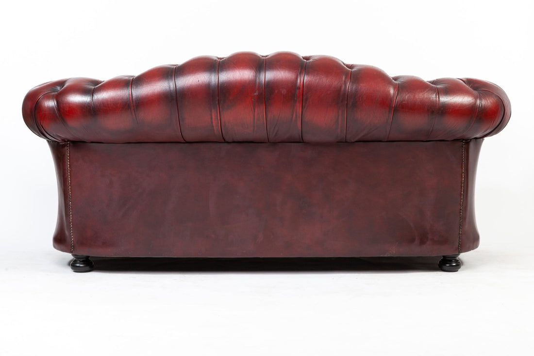 Divano chesterfield Oxford 3 posti inglese vintage originale bordeaux