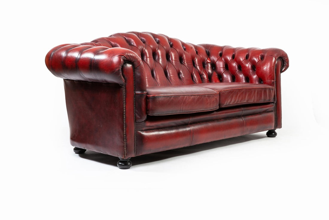Divano chesterfield Oxford 3 posti inglese vintage originale bordeaux