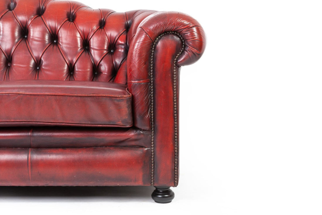 Divano chesterfield Oxford 3 posti inglese vintage originale bordeaux