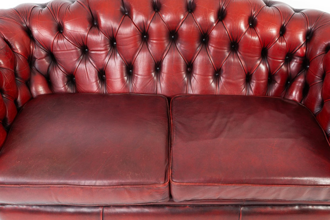 Divano chesterfield Oxford 3 posti inglese vintage originale bordeaux