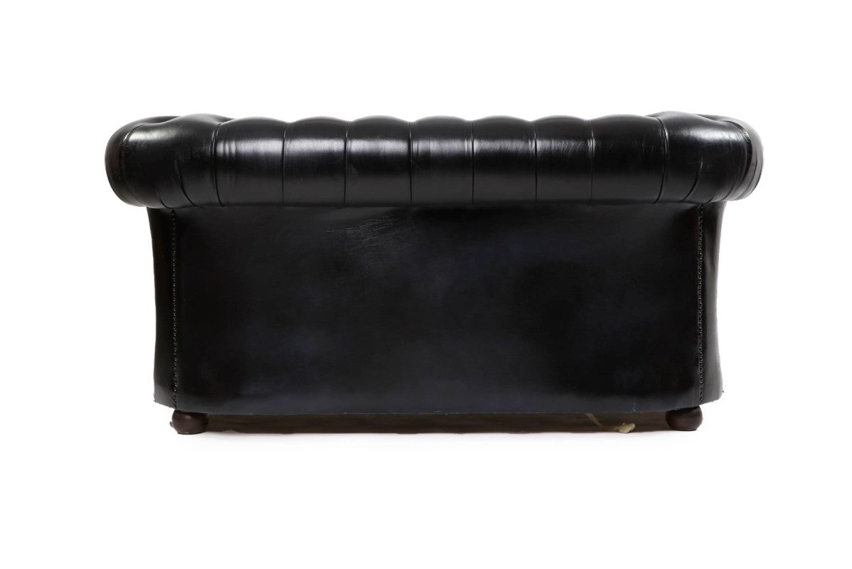 Divano Chesterfield club 2 posti inglese originale vintage in pelle blu scuro - Antichità Sale