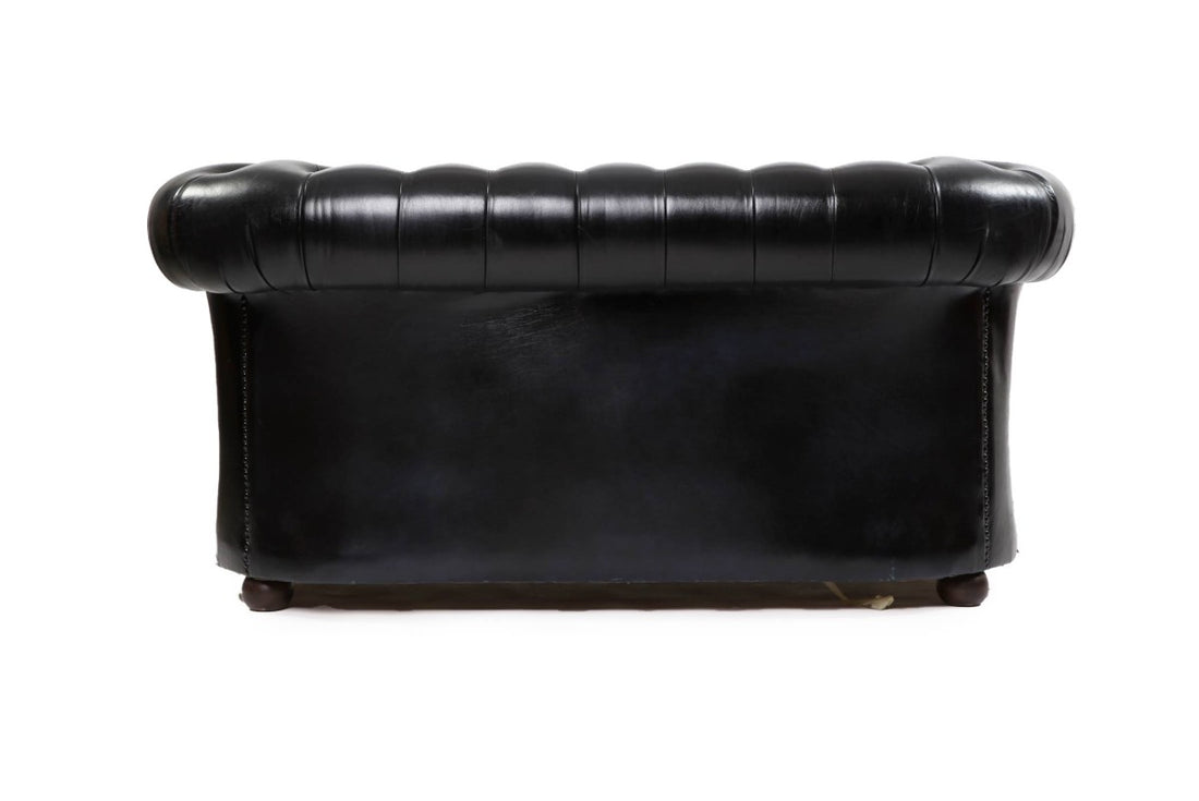 Divano Chesterfield club 2 posti inglese originale vintage in pelle blu scuro