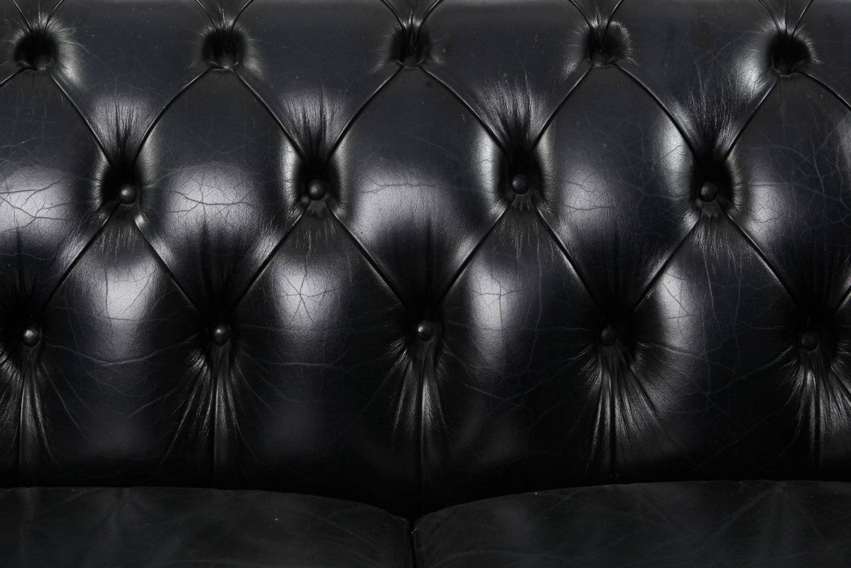 Divano Chesterfield club 2 posti inglese originale vintage in pelle blu scuro - Antichità Sale