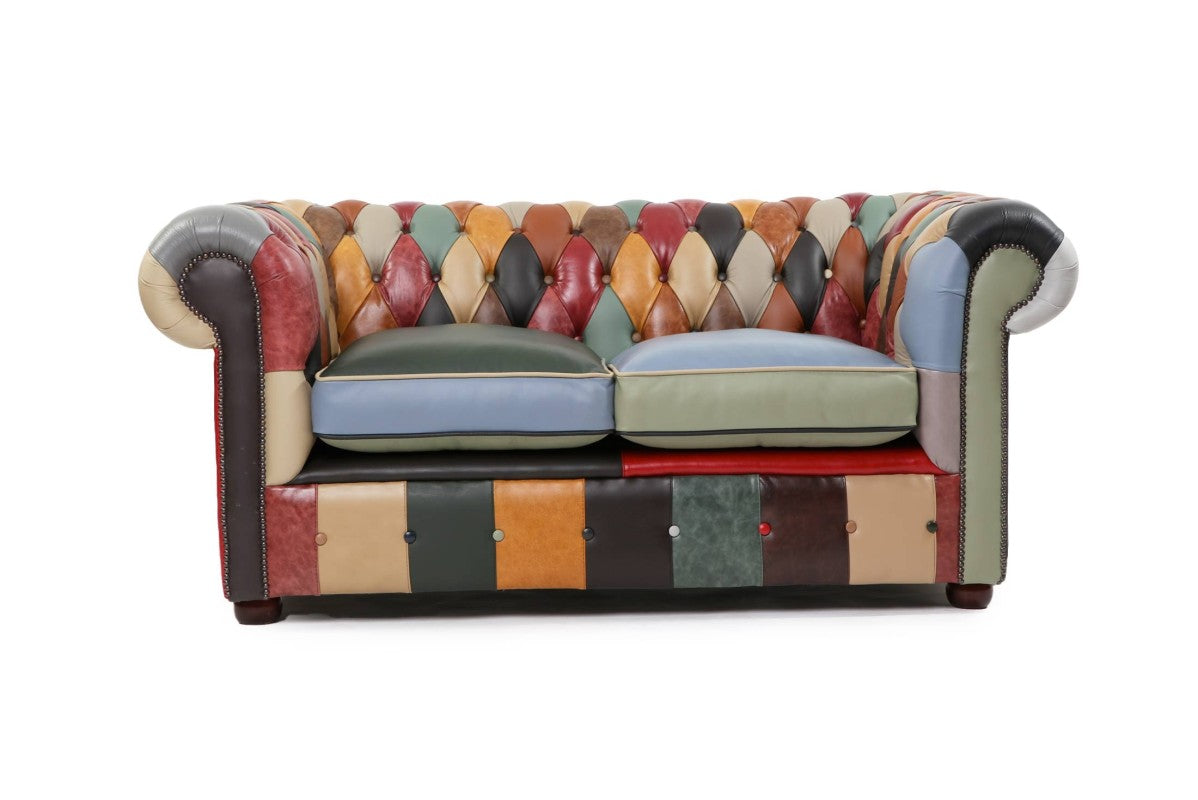 Divano Chesterfield club 2 posti harlequin patchwork inglese originale - Antichità Sale