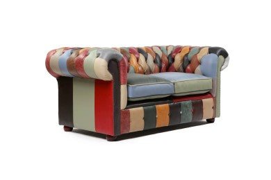 Divano Chesterfield club 2 posti harlequin patchwork inglese originale - Antichità Sale