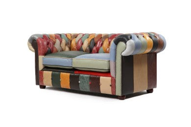 Divano Chesterfield club 2 posti harlequin patchwork inglese originale - Antichità Sale