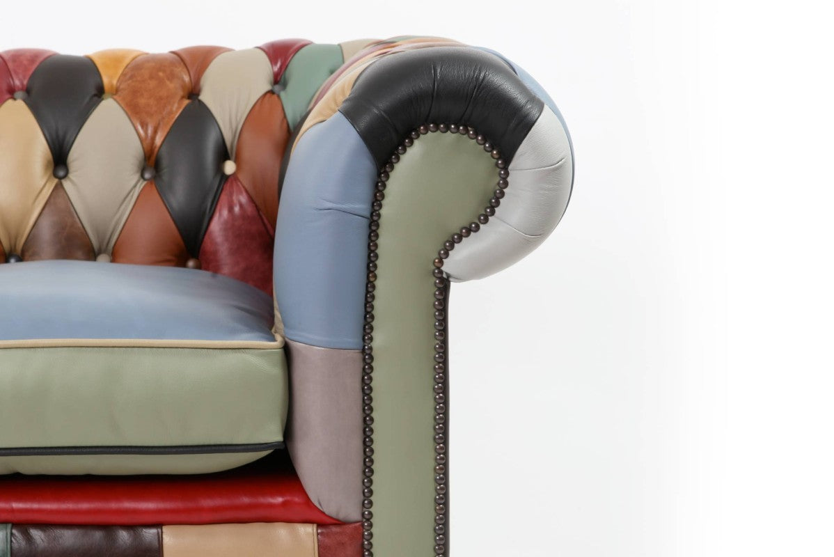 Divano Chesterfield club 2 posti harlequin patchwork inglese originale - Antichità Sale