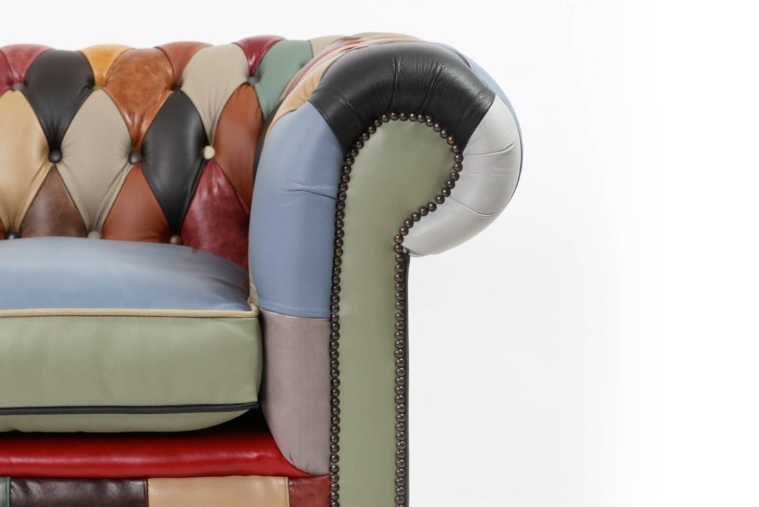 Divano Chesterfield club 2 posti harlequin patchwork inglese originale