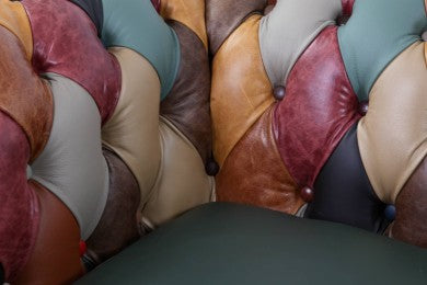 Divano Chesterfield club 2 posti harlequin patchwork inglese originale - Antichità Sale