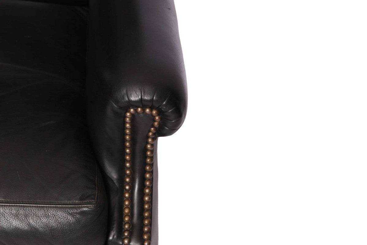 Coppia di poltrone bergere inglese vintage in pelle nera - Antichità Sale