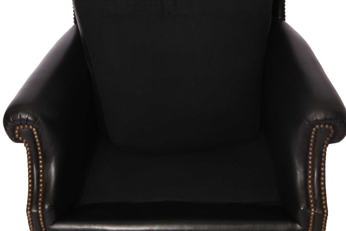 Coppia di poltrone bergere inglese vintage in pelle nera - Antichità Sale