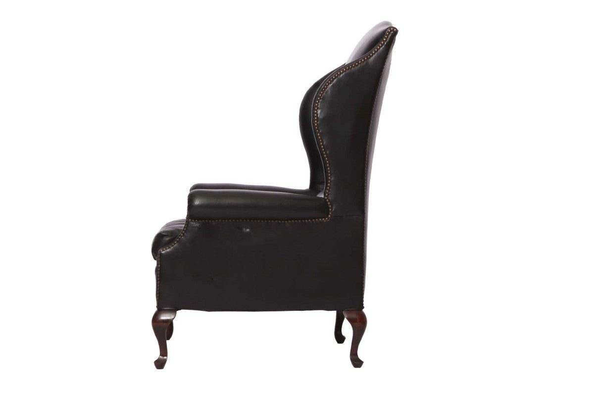 Coppia di poltrone bergere inglese vintage in pelle nera - Antichità Sale
