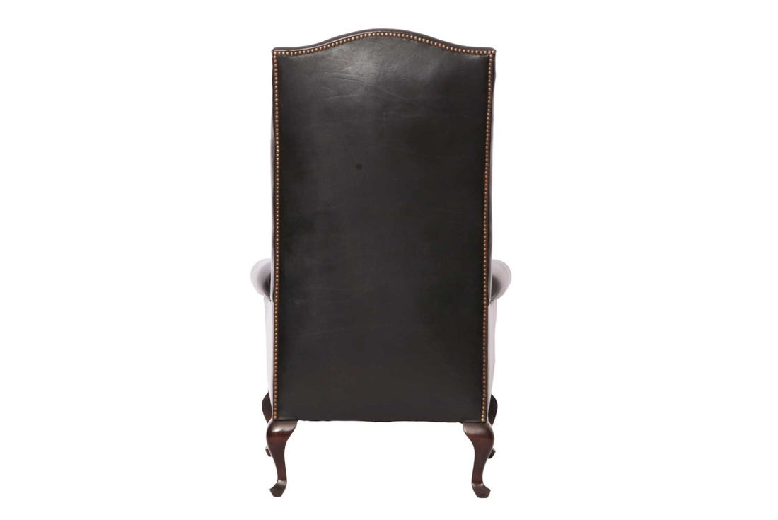 Coppia di poltrone bergere inglese vintage in pelle nera