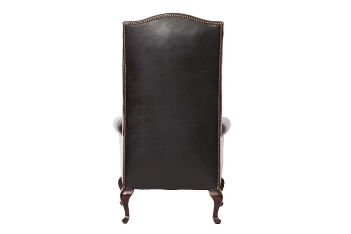 Coppia di poltrone bergere inglese vintage in pelle nera