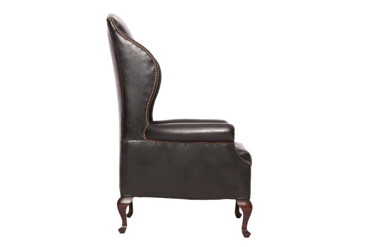 Coppia di poltrone bergere inglese vintage in pelle nera - Antichità Sale