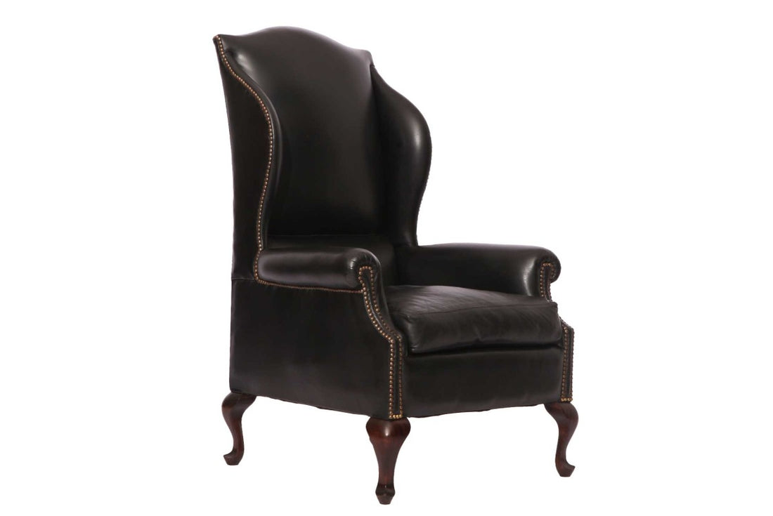 Coppia di poltrone bergere inglese vintage in pelle nera