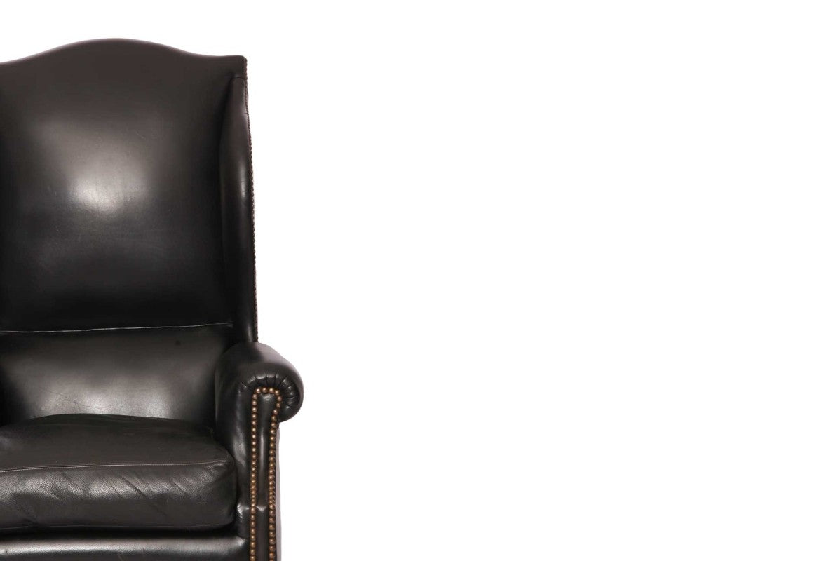 Coppia di poltrone bergere inglese vintage in pelle nera - Antichità Sale