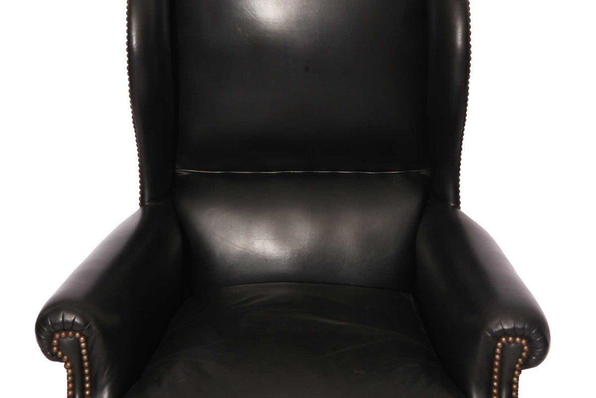 Coppia di poltrone bergere inglese vintage in pelle nera - Antichità Sale