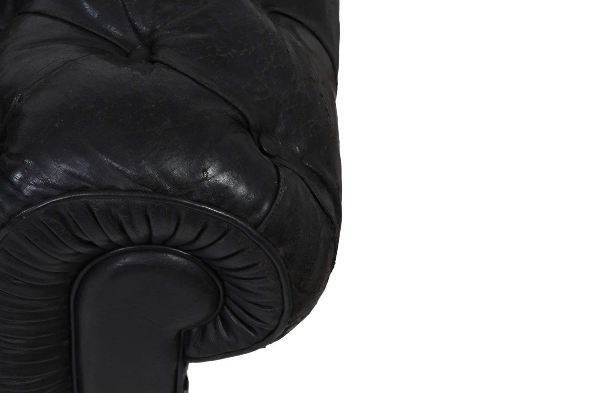 Divano chesterfield club 3 posti antico inglese originale in pelle nera - Antichità Sale