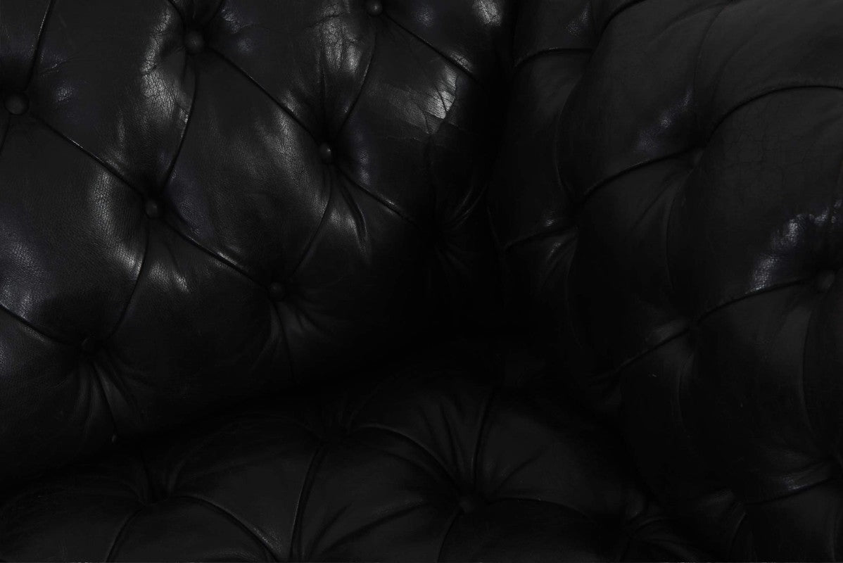 Divano chesterfield club 3 posti antico inglese originale in pelle nera - Antichità Sale