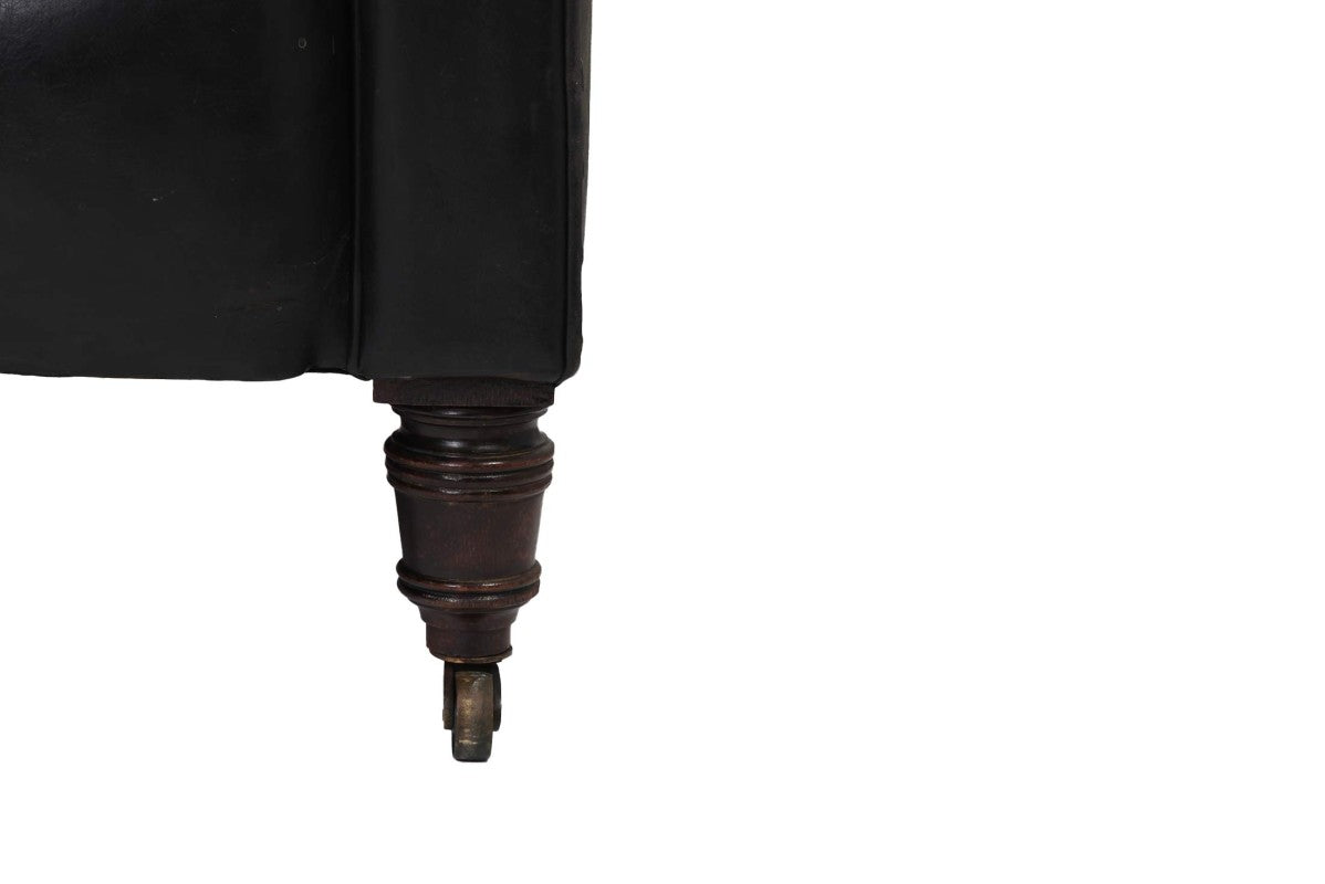 Divano chesterfield club 3 posti antico inglese originale in pelle nera - Antichità Sale