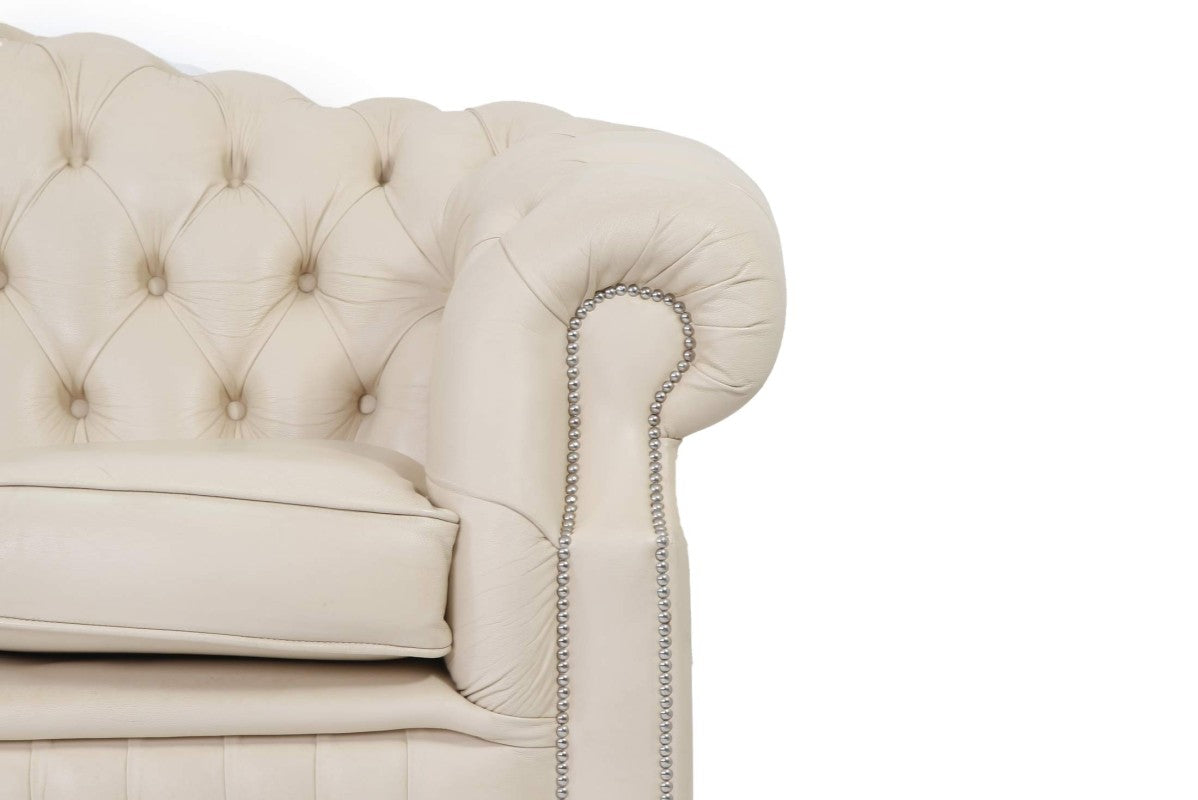 Divano chesterfield modello Oxford 3 posti vintage inglese avorio - Antichità Sale