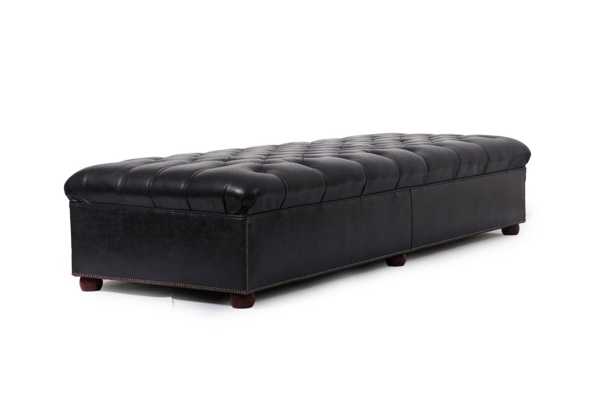 Panca chesterfield 8 posti vintage inglese originale in pelle nera antracite - Antichità Sale